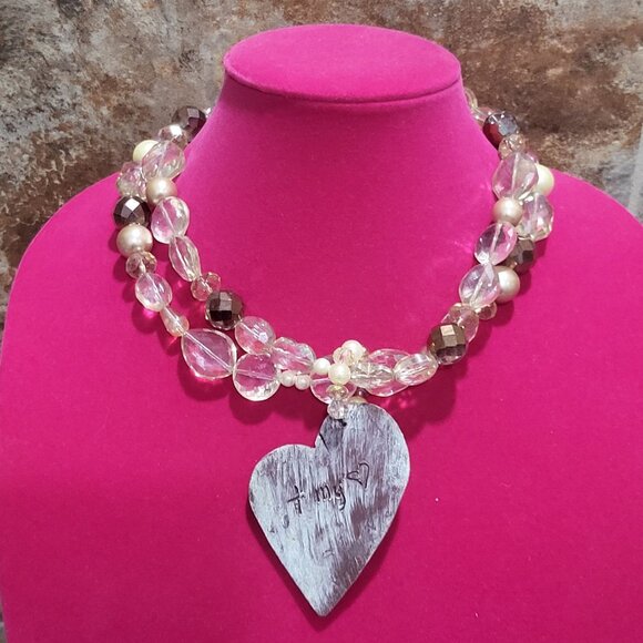 Believe Heart Pendant Two Layered Bead Necklace - Picture 6 of 12